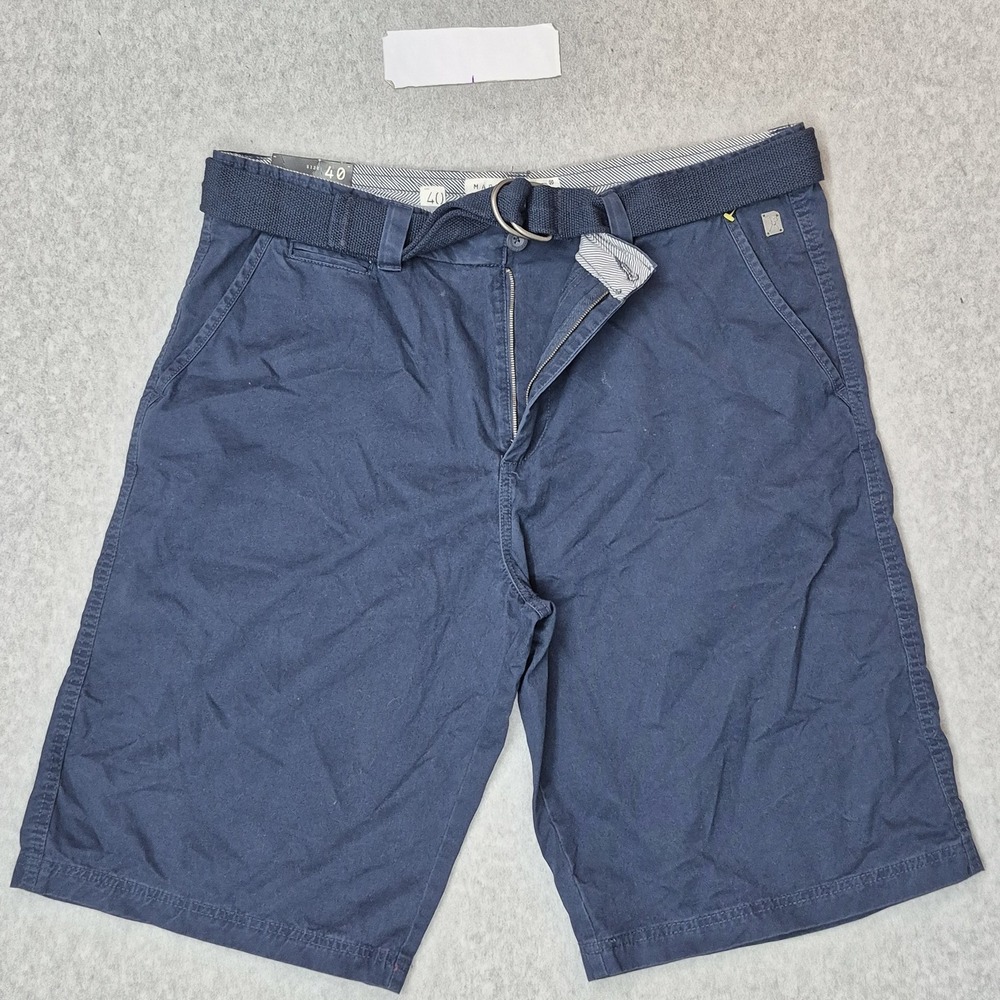 Marc Ecko Men Shorts 40 Navy Blue Chino Cut & Sew Belted 13" Inseam NWT